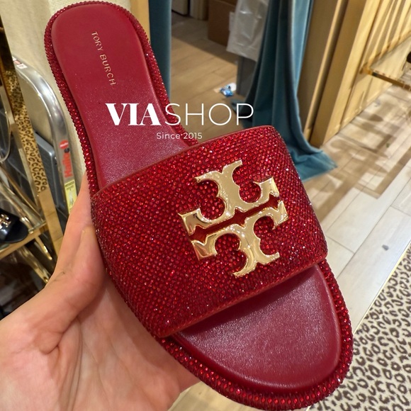 Tory Burch Shoes - Tory Burch‎ Everly Rhinestone Slides, Red, HOLIDAY EDITION